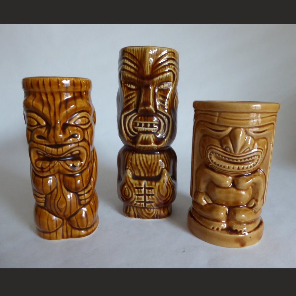 VINTAGE TIKI MUG LOT OF 3 ORCHIDS OF HAWAII JAPAN CERAMIC TIKI MUGS